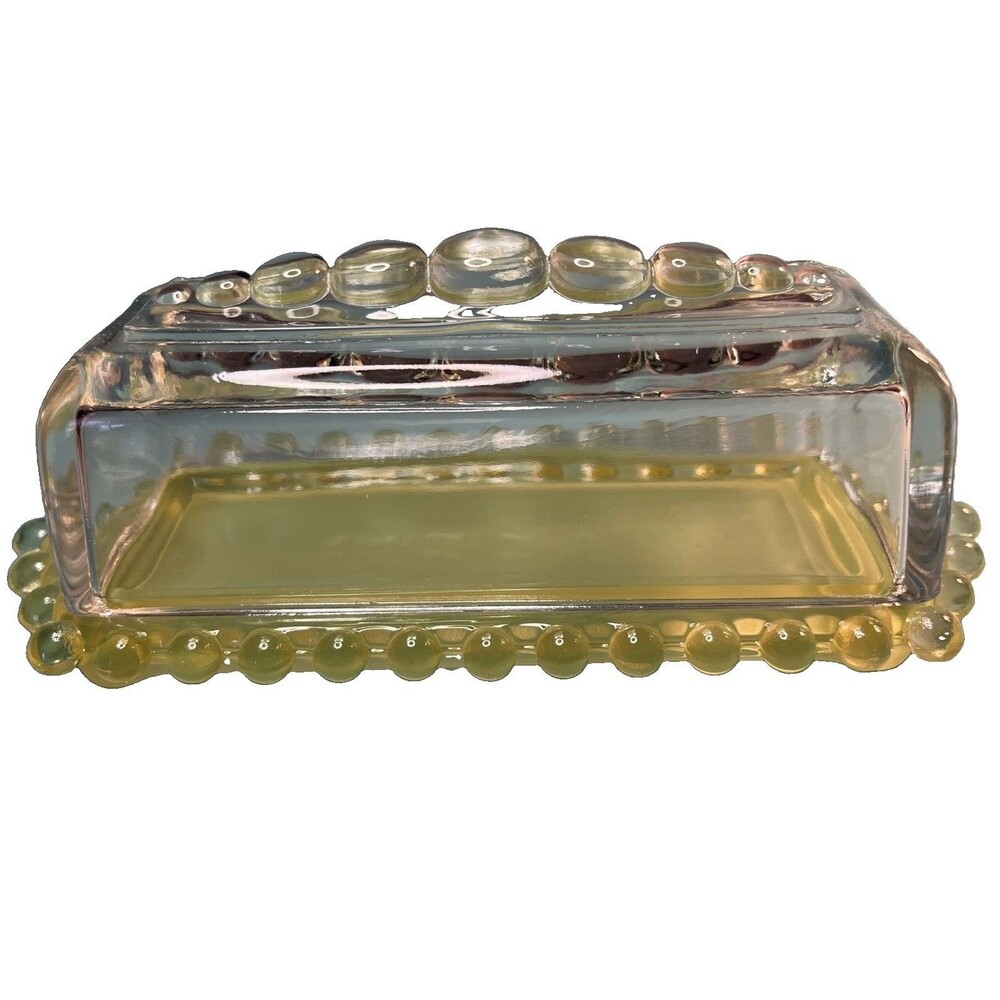 Beautiful RARE Vintage Imperial Glass Candlewick 2 Tone Covered Butter Dish EUC